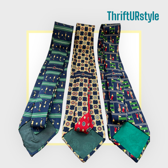 Tommy Hilfiger ties (lot of 3) Classic men's neck ties, golf theme, 100%‎ silk - Picture 2 of 7